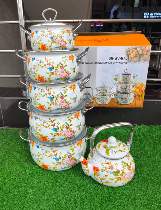 Floral-Patterned Enamel Cookware set