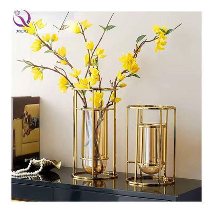 Circular line gold glass vase for Nordic home decor