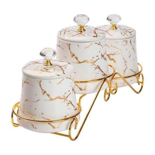 3pcs Nordic canisters set with golden rack