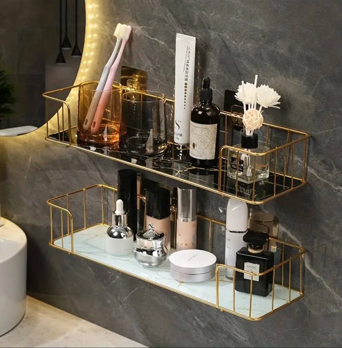 Luxury bathroom shelf with Mable glass plate