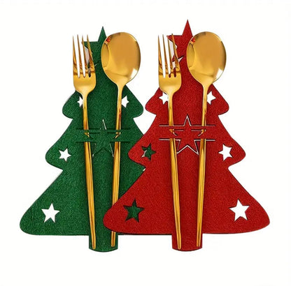 Christmas Cutlery Holder Knife and Fork Pocket Bag Cutlery Cover Star Tree Elk New Year Christmas Party Dinner Table Decorations