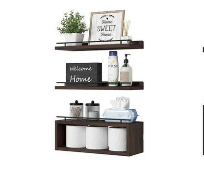 Solid pine wood bathroom floating shelves