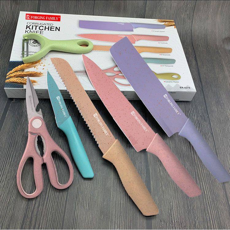 Macaroon Colourful Straw Six Piece Knife Set