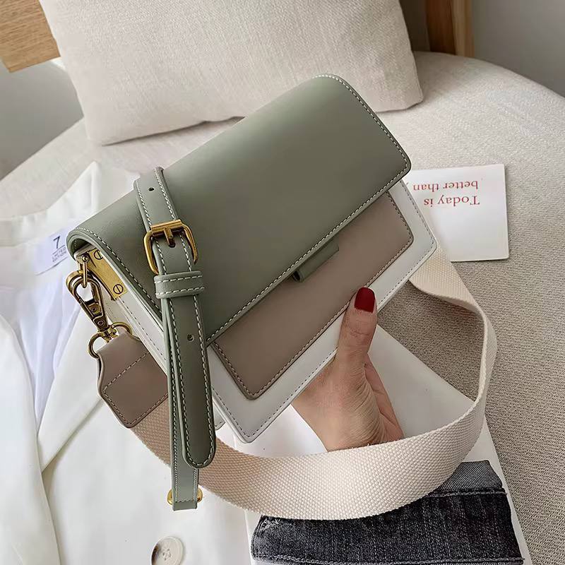 Contrast color leather crossbody bag
