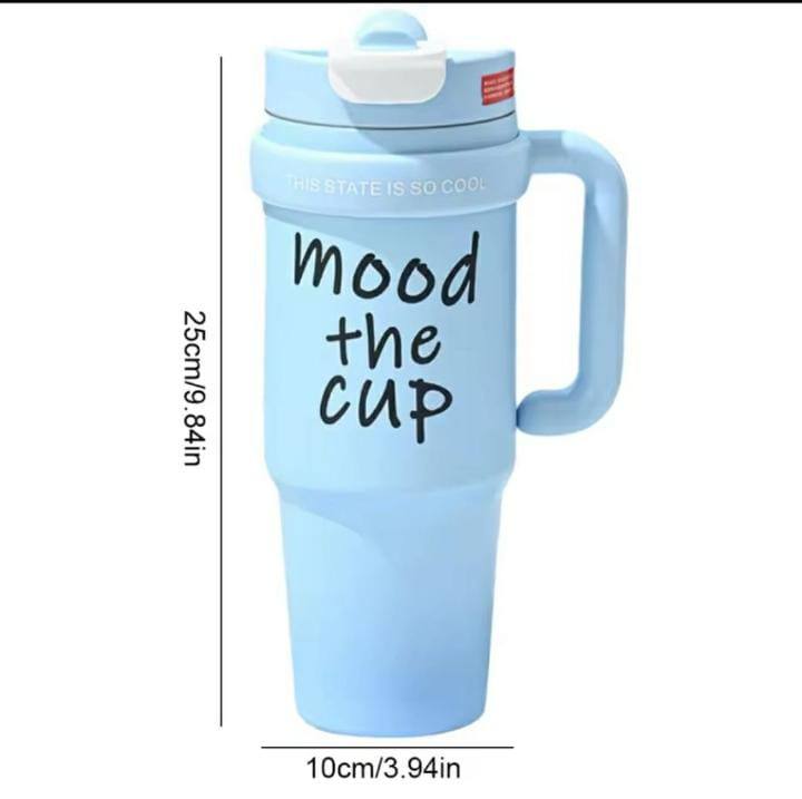 Stainless steel large capacity handled both cold and hot insulated cup with metallic straw