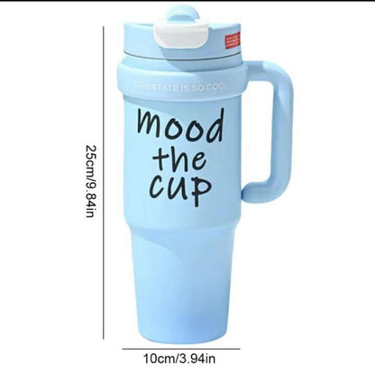 Stainless steel large capacity handled both cold and hot insulated cup with metallic straw