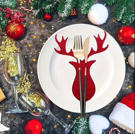 6Pcs Felt Forks and Spoons Placemats Christmas Cutlery Holders