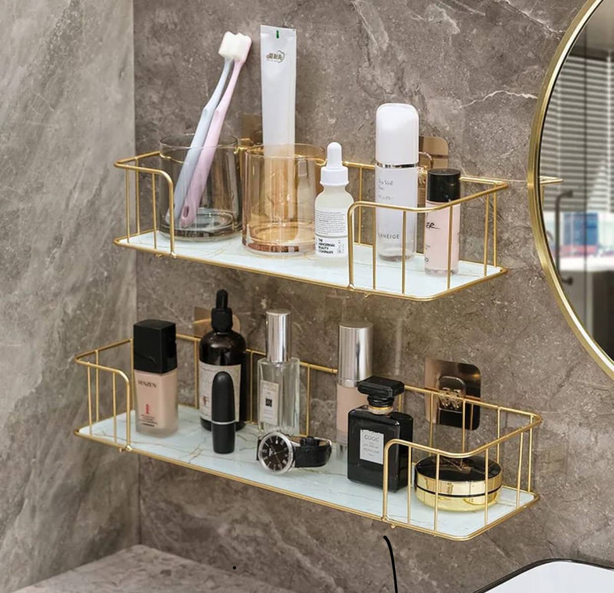 Luxury bathroom shelf with Mable glass plate