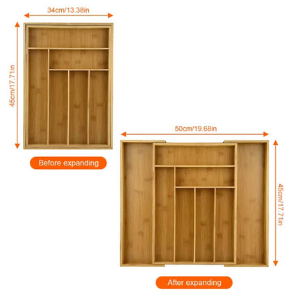 Multifunctional Big bamboo Expandable wooden cutlery drawer organizer