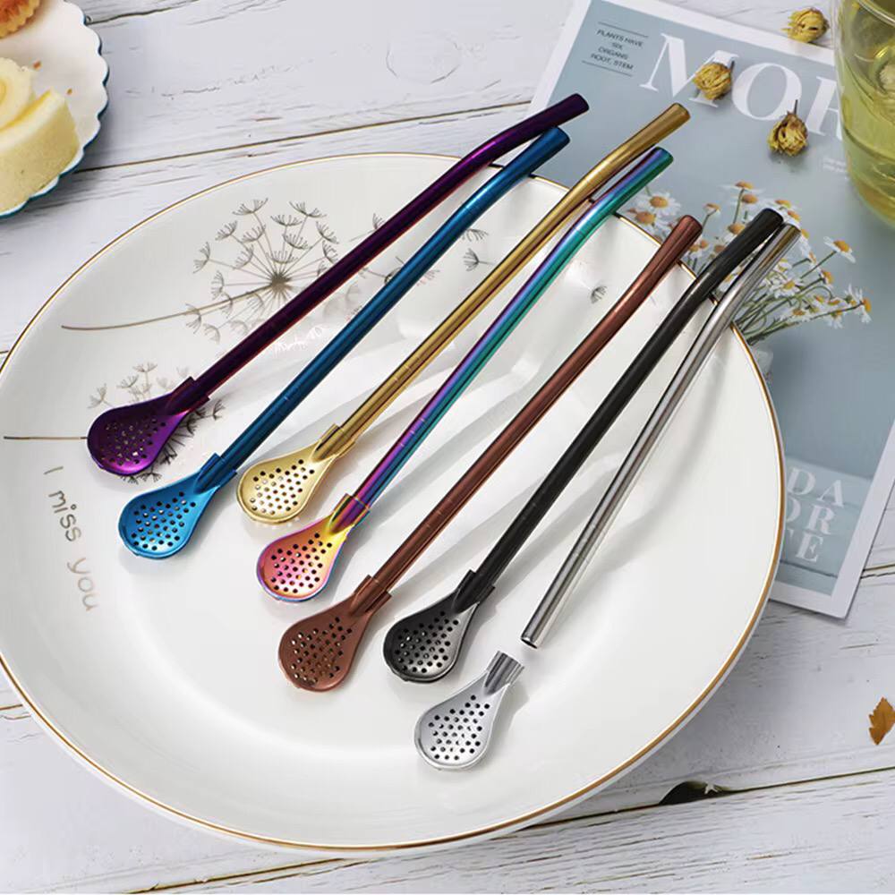 INNOVATIVE DESIGN - 3 in 1, straw, stirring spoon or strainer