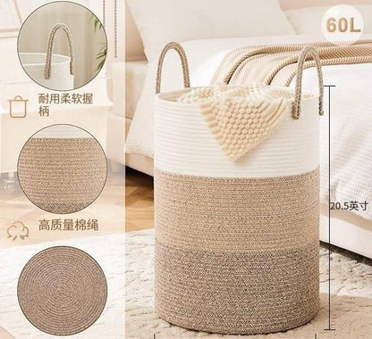 Large Cotton Rope/ decorative woven Basket with handles