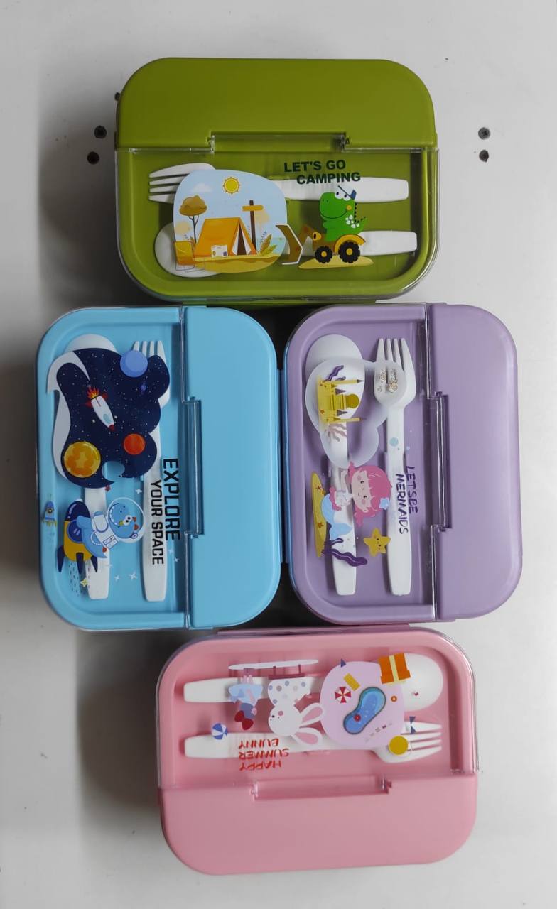 3 Compartment Lunch Box for Kids, Big Lunch Box with Spoon and Fork