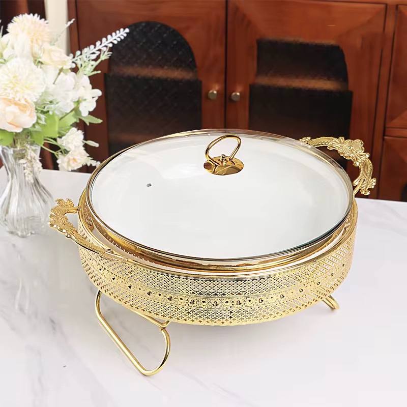 Luxury Ceramic Buffet Food warmers with High quality stainless steel stand.