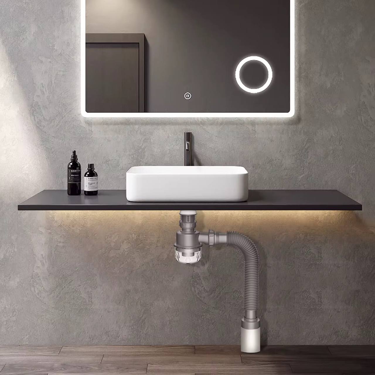 Space saving sink drain magic bend.