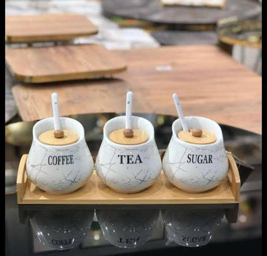 3pcs Nordic canisters set with Bamboo tray
