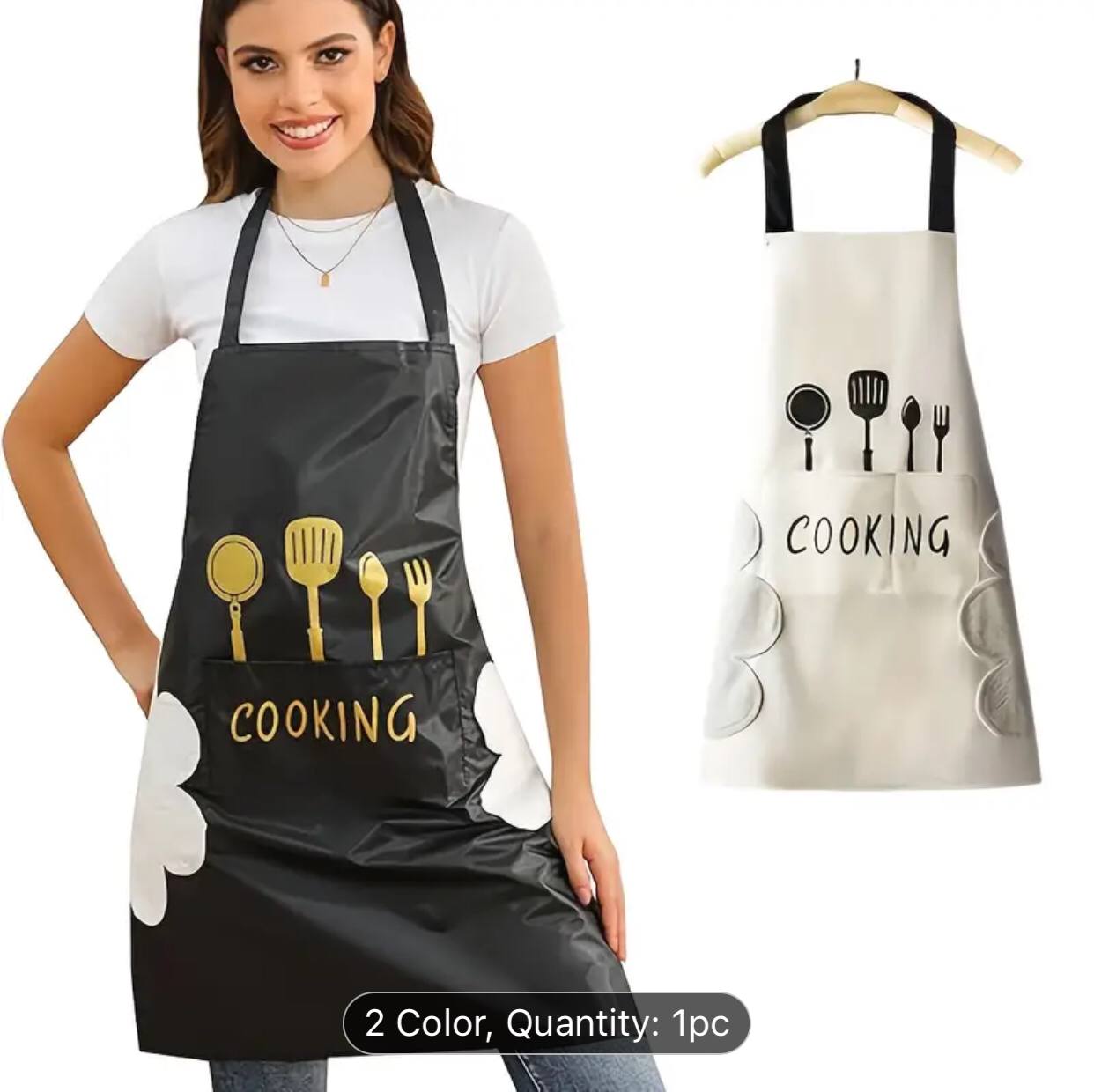 Kitchen Apron with Hand Wipe Pocket.