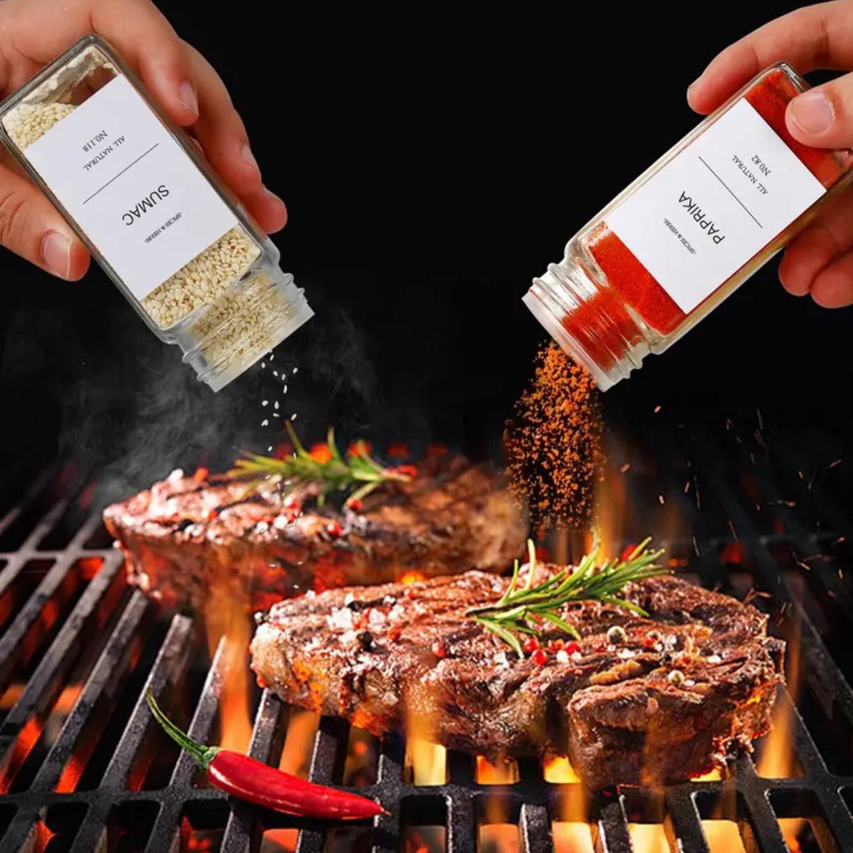 PREMIUM THICK GLASS STORAGE /SPICE JARS WITH BAMBOO LID