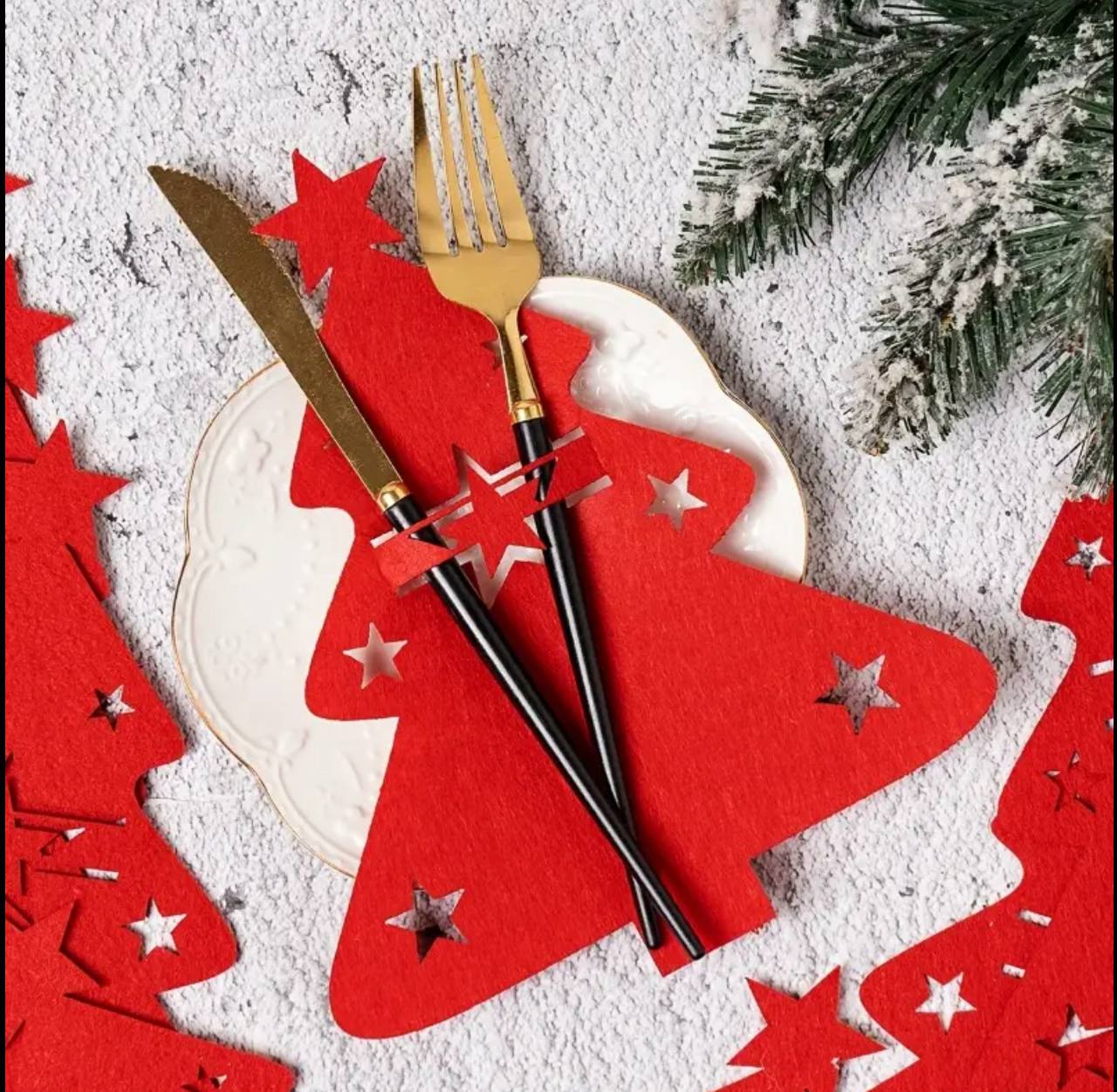 Christmas Cutlery Holder Knife and Fork Pocket Bag Cutlery Cover Star Tree Elk New Year Christmas Party Dinner Table Decorations