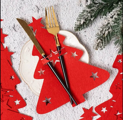 Christmas Cutlery Holder Knife and Fork Pocket Bag Cutlery Cover Star Tree Elk New Year Christmas Party Dinner Table Decorations