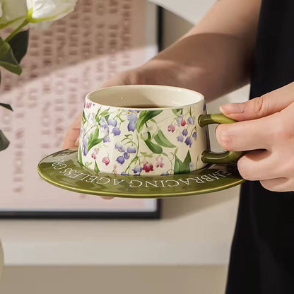Elegant Retro Hand-printed peony Flower Coffee Cups & Saucers.