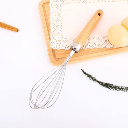 Stainless kitchen accessories with wooden handles