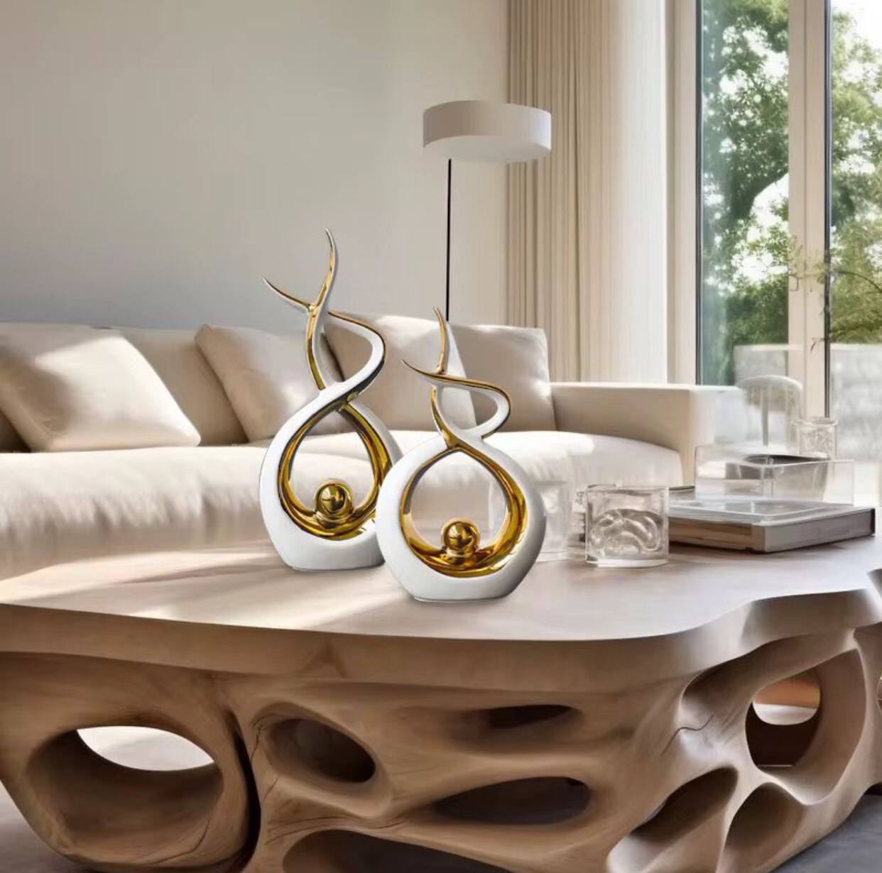 Set of 2 Home decor modern ornaments abstract art ceramic statue