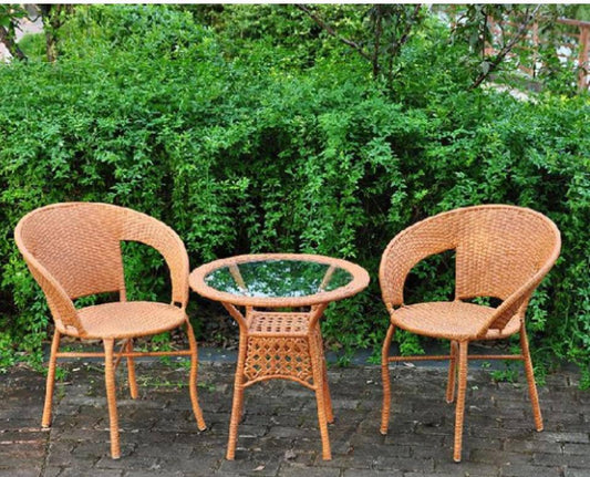 outdoor Unique White Cane 2 Chair with 1 Table Set