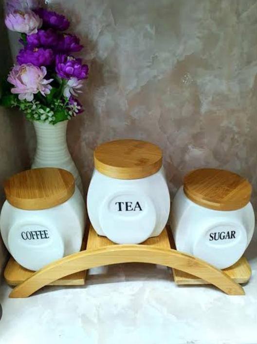 3pcs canisters set with Bamboo Stand