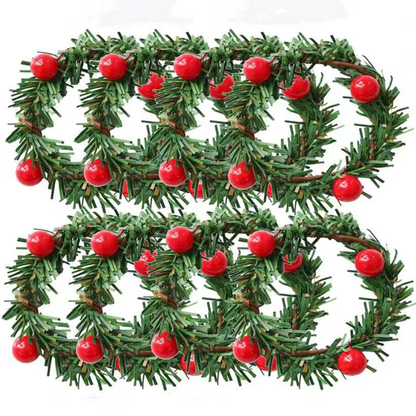 set of 6pcs Christmas Red Fruit PVC Pine Needle Napkin Ring Holders Xmas Table Decoration