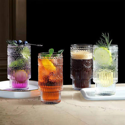 Embossed vintage Ribbed transparent Glassware 6pc