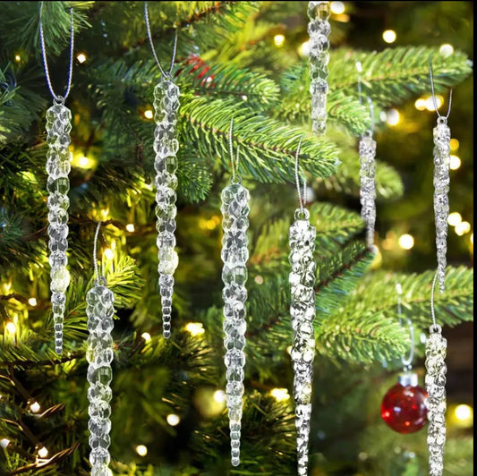 Set of 12 Crystal Clear Icicle Ornaments