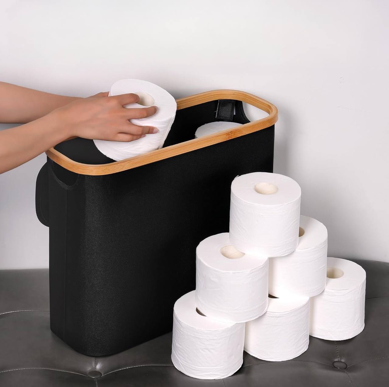 Slim Bathroom Storage bag with Bamboo Lid