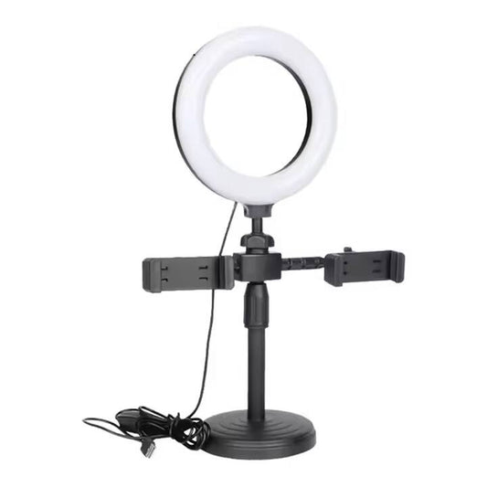 6inch led selfie stand ringlight with 3 modes and dual phone holder for makeup and live broadcast