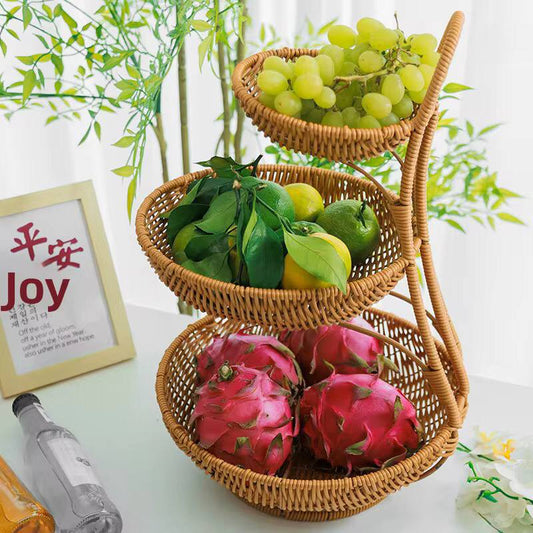 3 tier Handmade unique rattan fruit rack