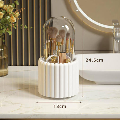 Cosmetic Brush Storage Case 360 Rotating Makeup Brush Holder with Dustproof Lid