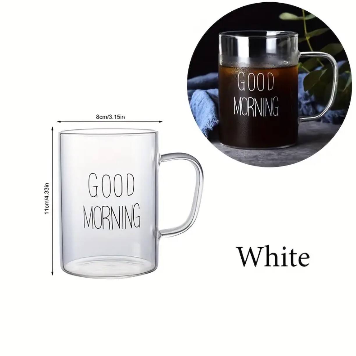 Borosilicate Good Morning Printed Glass Mug with Handle