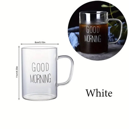 Borosilicate Good Morning Printed Glass Mug with Handle