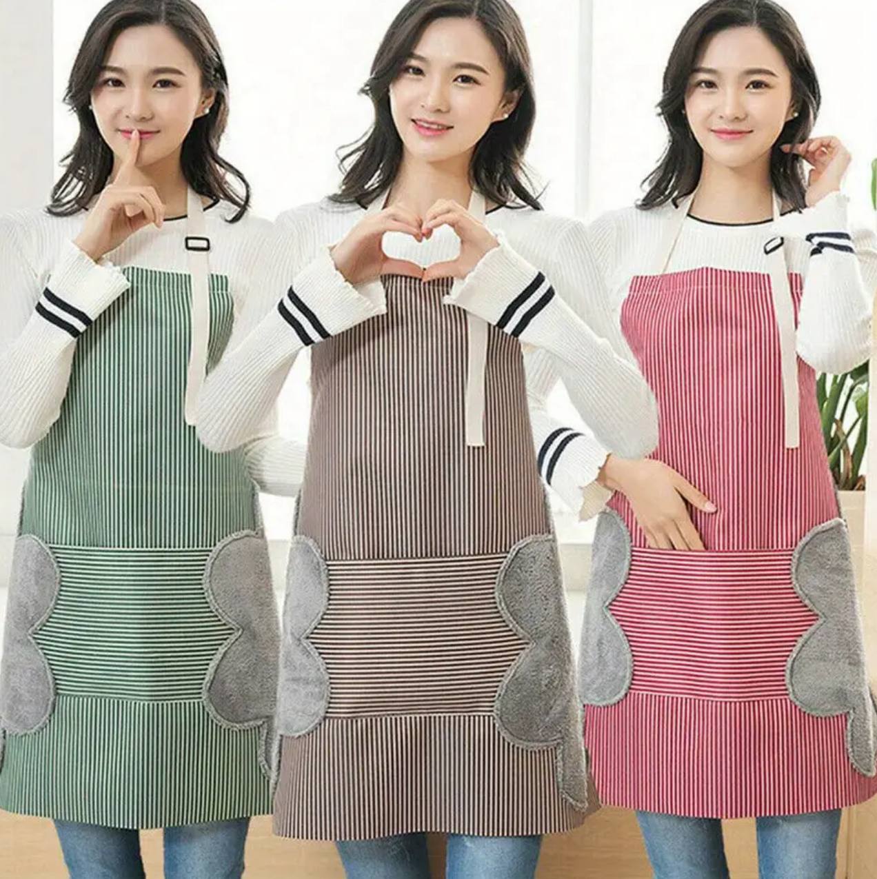 Kitchen Apron with Hand Wipe Pockets