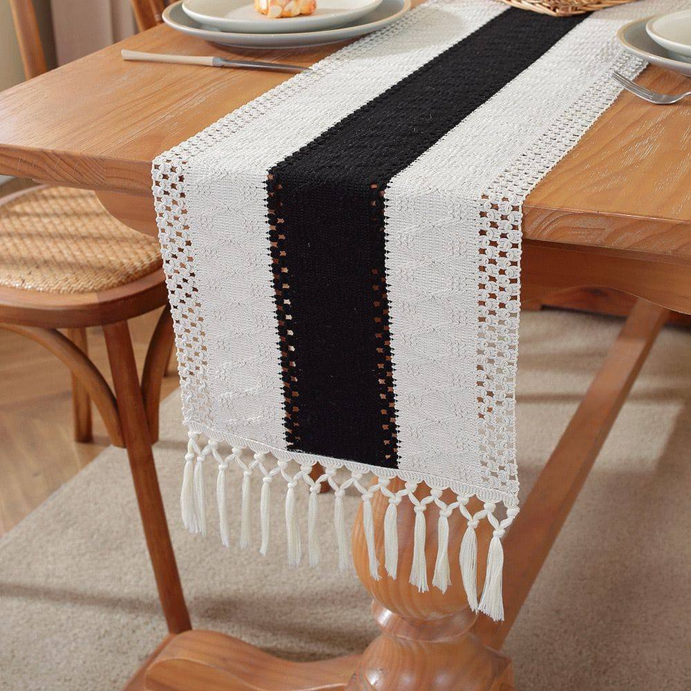 Tassels Bohemian Style Table Runner Farmhouse Linen Table Tablecloth