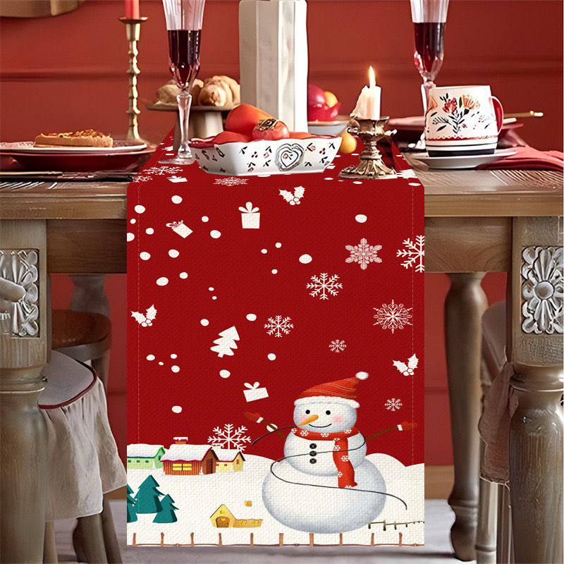 Christmas Table Runner Snowman Gnome Table Cloths Linen Table Runners Kitchen Dining Table  Runners for Home Dining Party Decor