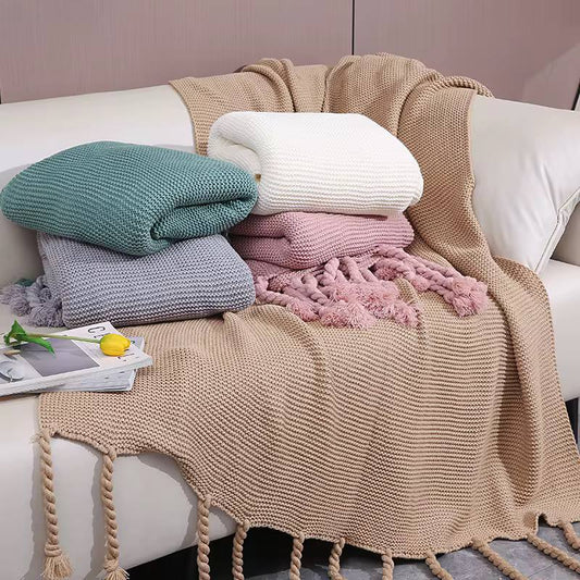 Supper Soft Knitted Throw Blankets With Tassels