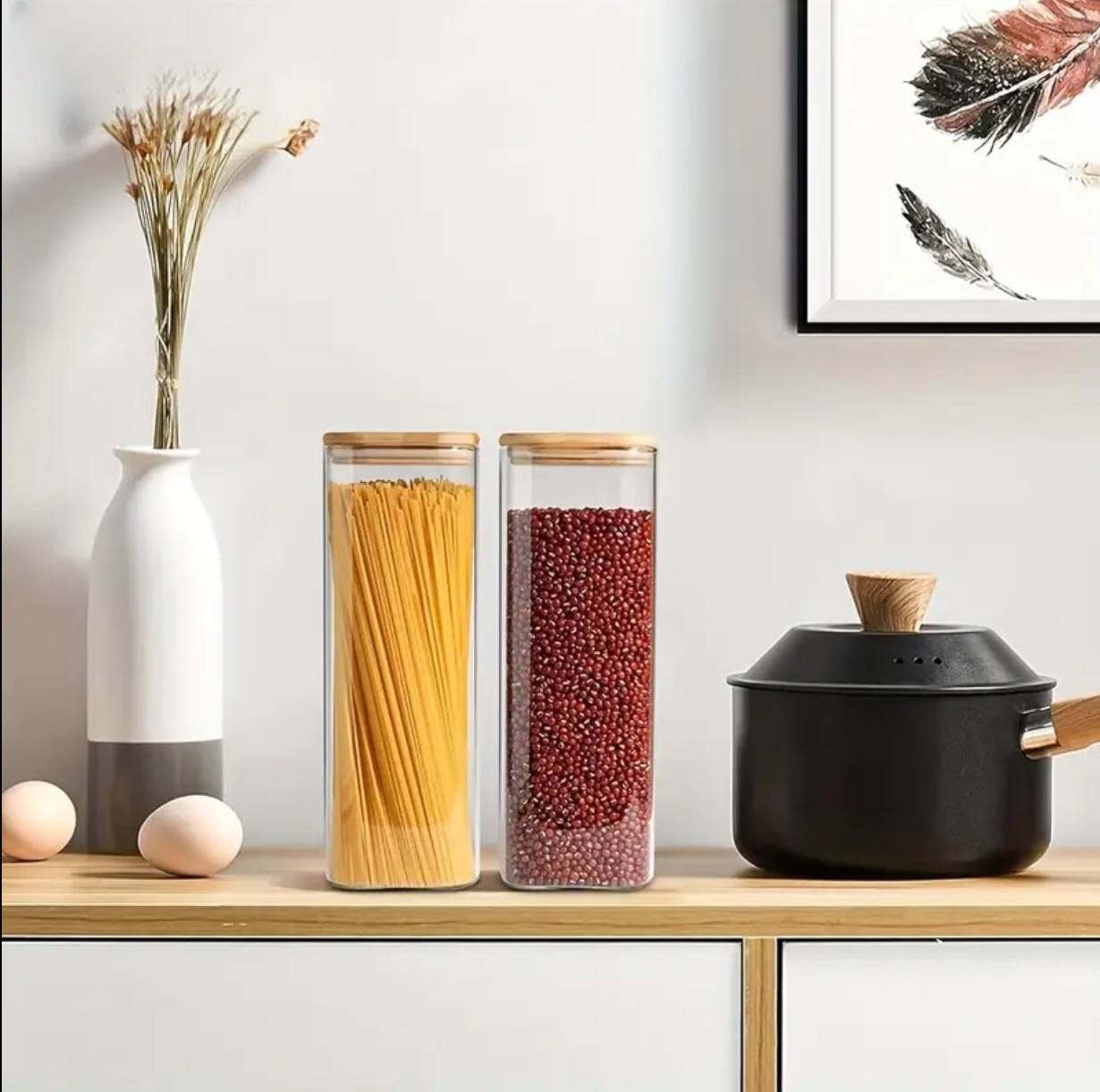 Rectangular shape glass spaghetti jar