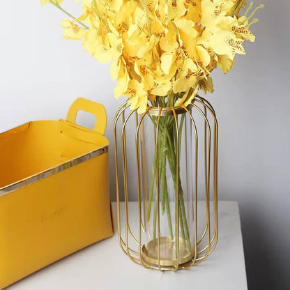 Modern Nordic luxury home decor contemporary metal bird cage shape flower glass vase