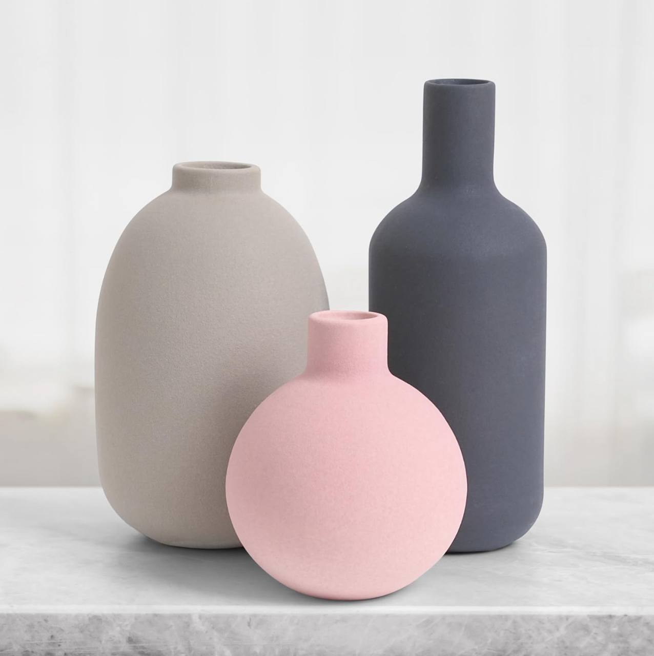 Set of 3 simple, elegant design , muted color vases