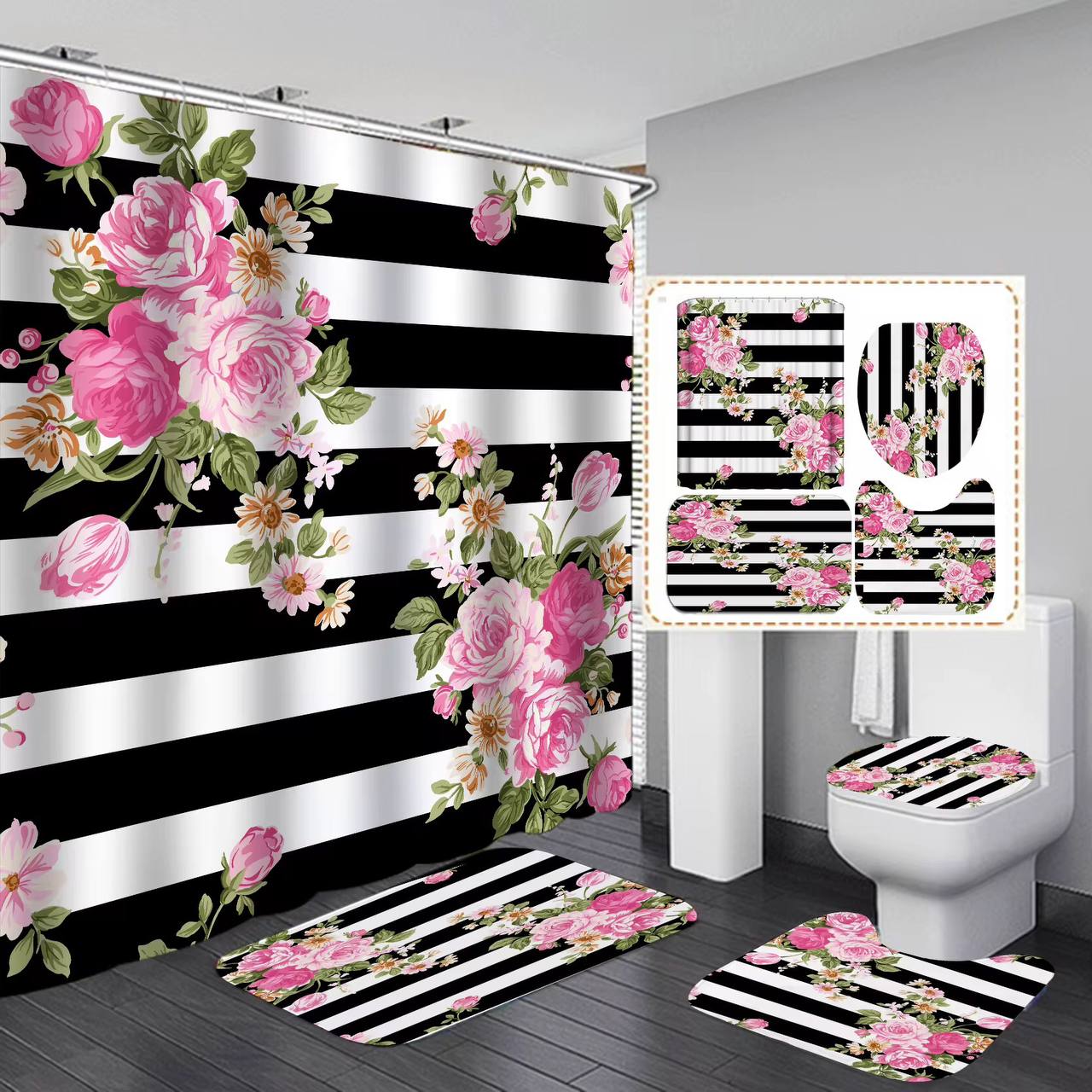 4 pcs set bathroom shower curtain set