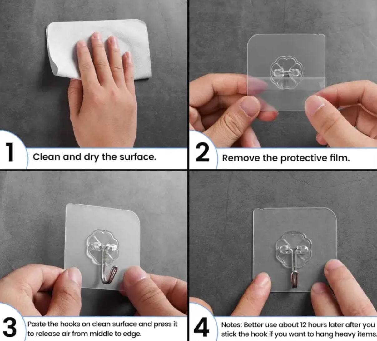10PCS  Transparent Stainless Steel Strong Self Adhesive Hooks