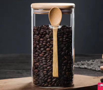 Glass  jar with Bamboo lid & spoon