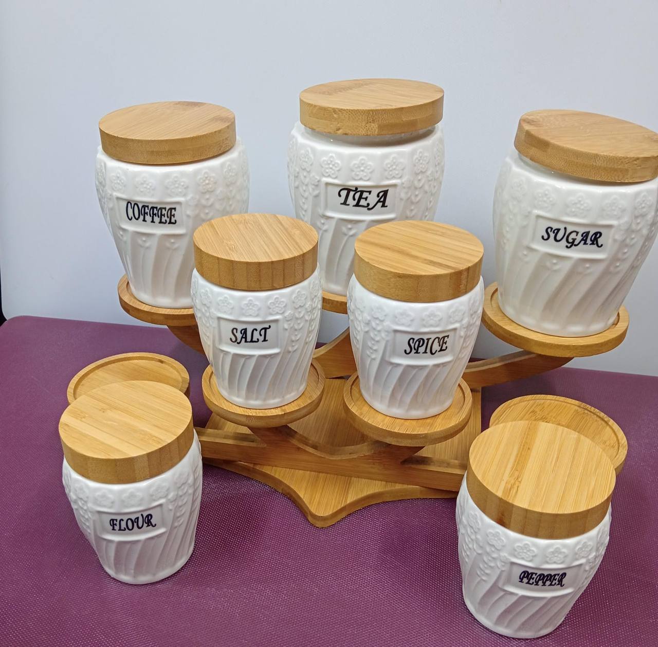 7pcs canister set with bamboo rack
