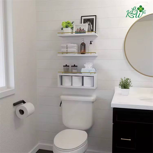 Solid pine wood bathroom floating shelves