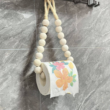 Creative natural wood beaded toilet paper roll holder
